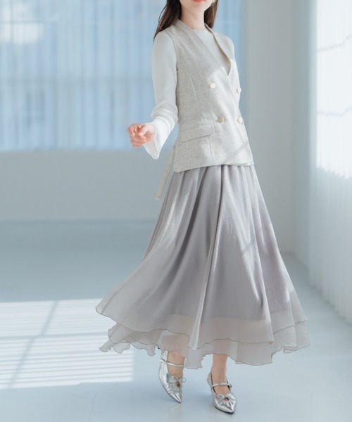 CHICWISH★グラデーションメッシュレイヤードスカート☆ セール】2025春夏新作 ラメシアーレイヤードスカート（スカート