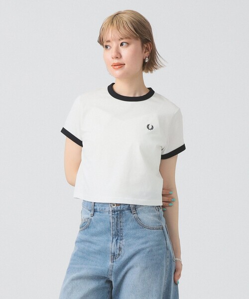 トップス FRED PERRY / CROPPED RINGER T-SHIRT Tipped Piqué T-Shirt - Navy | Women's Shirts | Checked