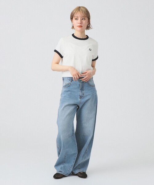 FRED PERRY Cropped Ringer T-Shirt ネイビー トップス FRED PERRY / CROPPED RINGER T-SHIRT Fred Perry