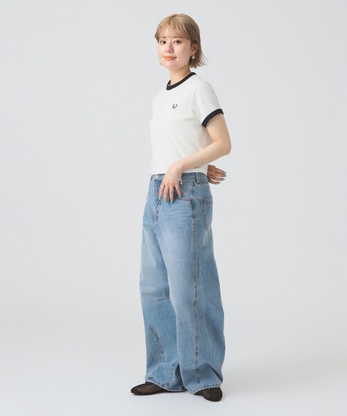 FRED PERRY カットソー FRED PERRY / CROPPED RINGER T-SHIRT（Tシャツ/カットソー