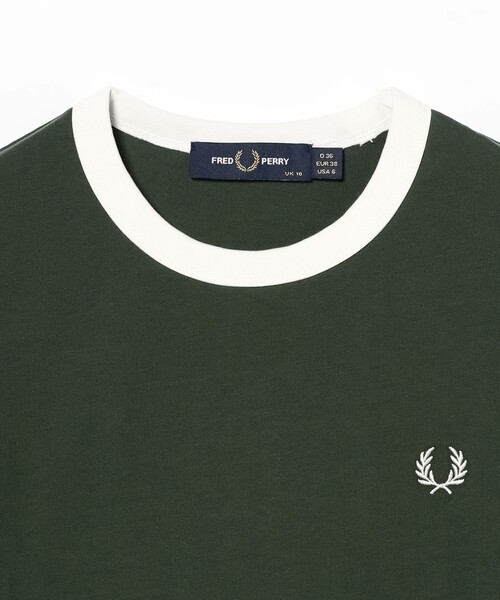 FRED PERRY（フレッドペリー）の「FRED PERRY / CROPPED RINGER T-SHIRT（Tシャツ/カットソー・レディース・ダークグリーン/ホワイト・10）」の14枚目の写真