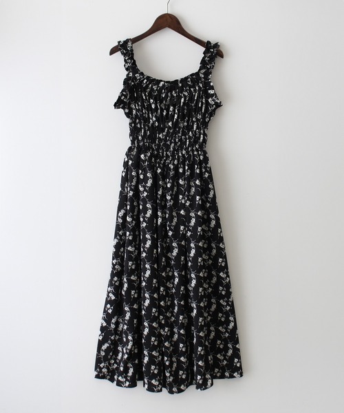 セール】花柄シャーリングノースリーブワンピース（ワンピース