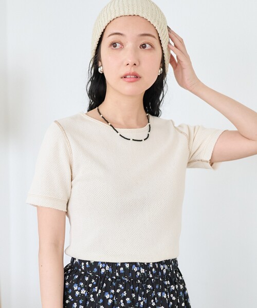 FREAK'S STORE(フリークスストア)の「メッシュ半袖トップス(Tシャツ/カットソー・レディース・オフホワイト/ブラック/サックスブルー・フリ-)」の2枚目の写真