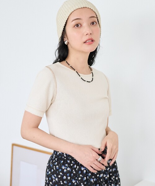 FREAK'S STORE(フリークスストア)の「メッシュ半袖トップス(Tシャツ/カットソー・レディース・オフホワイト/ブラック/サックスブルー・フリ-)」の10枚目の写真