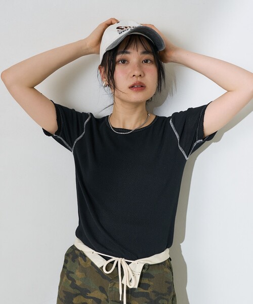 FREAK'S STORE(フリークスストア)の「メッシュ半袖トップス(Tシャツ/カットソー・レディース・オフホワイト/ブラック/サックスブルー・フリ-)」の20枚目の写真