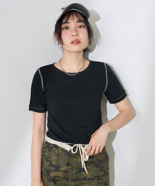 FREAK'S STORE(フリークスストア)の「メッシュ半袖トップス(Tシャツ/カットソー・レディース・オフホワイト/ブラック/サックスブルー・フリ-)」の21枚目の写真