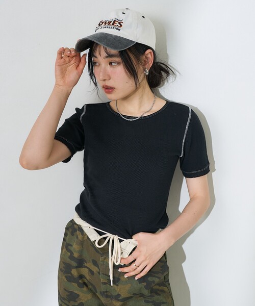 FREAK'S STORE(フリークスストア)の「メッシュ半袖トップス(Tシャツ/カットソー・レディース・オフホワイト/ブラック/サックスブルー・フリ-)」の22枚目の写真