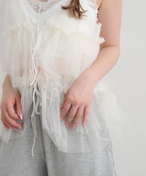 RAY CASSIN（レイカズン）の「チュールティアードキャミ（その他トップス・レディース・ベージュ/ブラウン/ホワイト・FREE）」の10枚目の写真