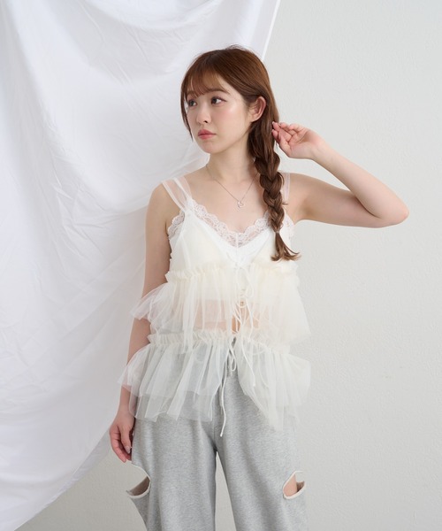 RAY CASSIN（レイカズン）の「チュールティアードキャミ（その他トップス・レディース・ベージュ/ブラウン/ホワイト・FREE）」の9枚目の写真