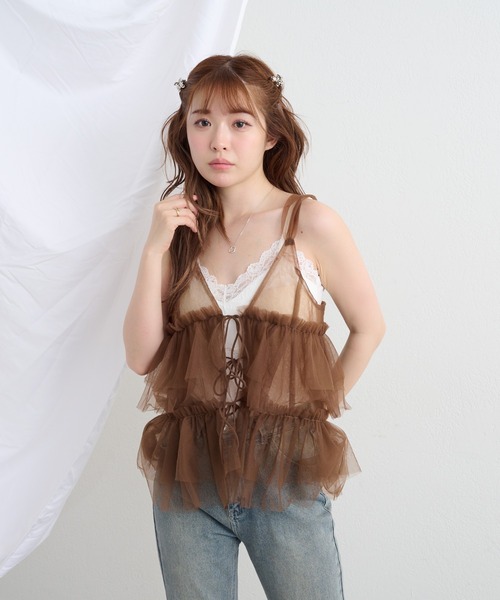 RAY CASSIN（レイカズン）の「チュールティアードキャミ（その他トップス・レディース・ベージュ/ブラウン/ホワイト・FREE）」の20枚目の写真