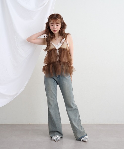 RAY CASSIN（レイカズン）の「チュールティアードキャミ（その他トップス・レディース・ベージュ/ブラウン/ホワイト・FREE）」の15枚目の写真