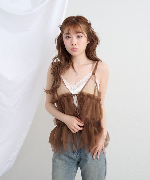 RAY CASSIN（レイカズン）の「チュールティアードキャミ（その他トップス・レディース・ベージュ/ブラウン/ホワイト・FREE）」の13枚目の写真