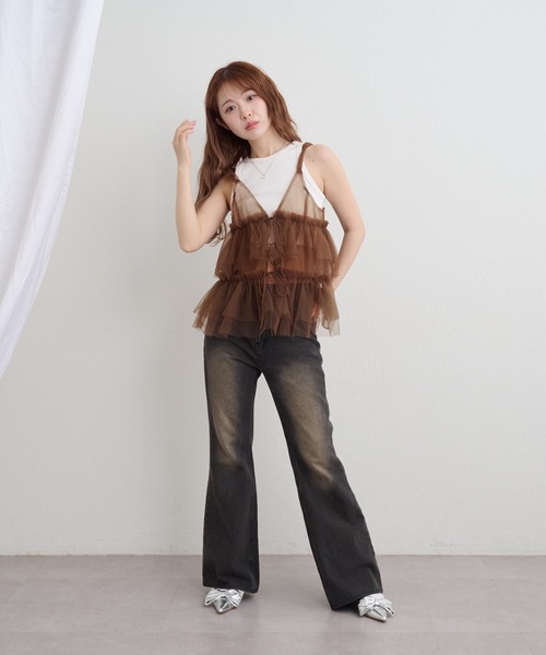 RAY CASSIN（レイカズン）の「チュールティアードキャミ（その他トップス・レディース・ベージュ/ブラウン/ホワイト・FREE）」の11枚目の写真