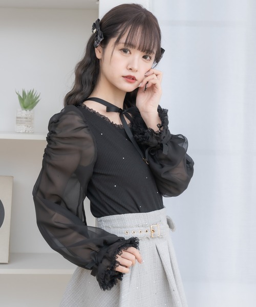 couture BY ROJITA（クチュールバイロジータ）の「ネックレスチョーカー付きテレコトップス（Tシャツ/カットソー・レディース・ピンクベージュ/ブラック/ホワイト・FREE）」の10枚目の写真
