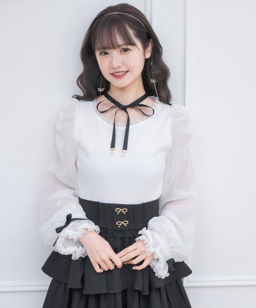 couture BY ROJITA（クチュールバイロジータ）の「ネックレスチョーカー付きテレコトップス（Tシャツ/カットソー・レディース・ピンクベージュ/ブラック/ホワイト・FREE）」の21枚目の写真