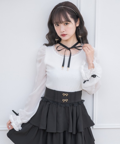 couture BY ROJITA（クチュールバイロジータ）の「ネックレスチョーカー付きテレコトップス（Tシャツ/カットソー・レディース・ピンクベージュ/ブラック/ホワイト・FREE）」の22枚目の写真