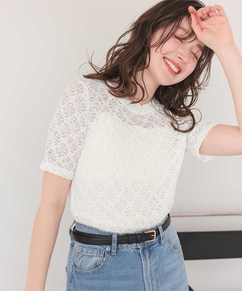 titivate(ティティベイト)の「ハーフスリーブレーストップス(Tシャツ/カットソー・レディース・アイボリー/オフホワイト/ブラック・S/L/M)」の2枚目の写真