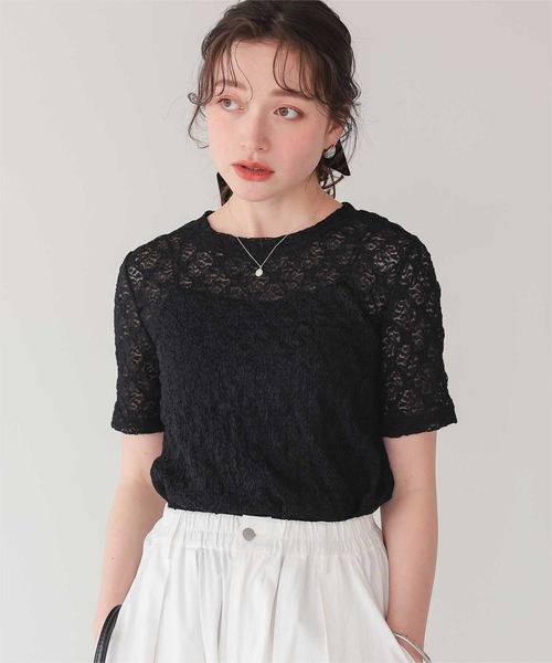 titivate(ティティベイト)の「ハーフスリーブレーストップス(Tシャツ/カットソー・レディース・アイボリー/オフホワイト/ブラック・S/L/M)」の3枚目の写真