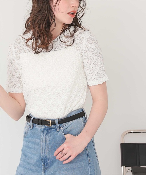 titivate(ティティベイト)の「ハーフスリーブレーストップス(Tシャツ/カットソー・レディース・アイボリー/オフホワイト/ブラック・S/L/M)」の9枚目の写真