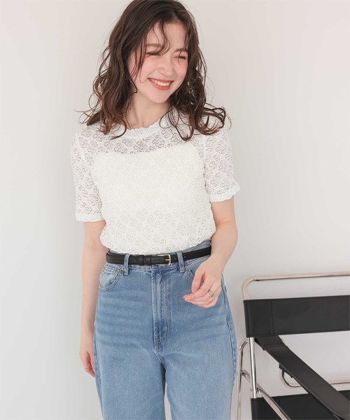 titivate(ティティベイト)の「ハーフスリーブレーストップス(Tシャツ/カットソー・レディース・アイボリー/オフホワイト/ブラック・S/L/M)」の10枚目の写真