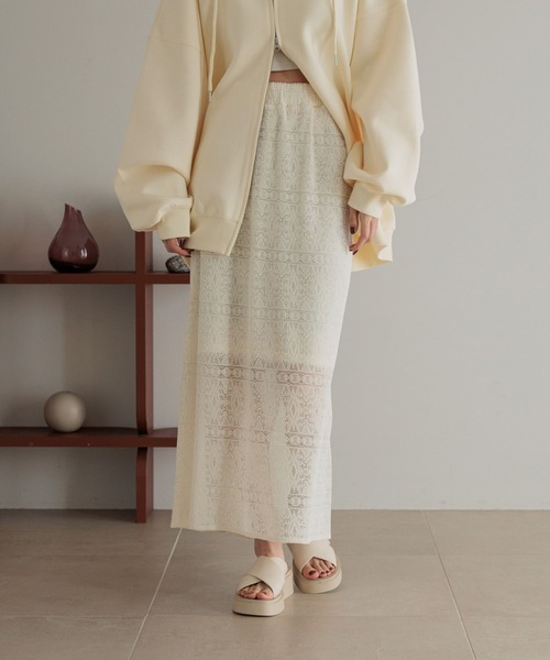 LOWRYS FARM（ローリーズファーム）の「カットレースタイトスカート　327059（スカート・レディース・ブラック/ブラウン/グリーン/アイボリー・FREE）」の14枚目の写真