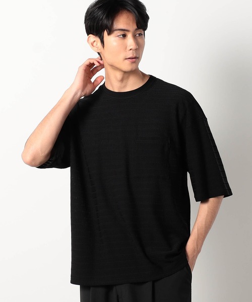 Grand PARK（グランドパーク）の「ジャガードメッシュTシャツ（Tシャツ/カットソー・メンズ・ブラック/チャコールグレー・MEDIUM/LARGE）」の2枚目の写真