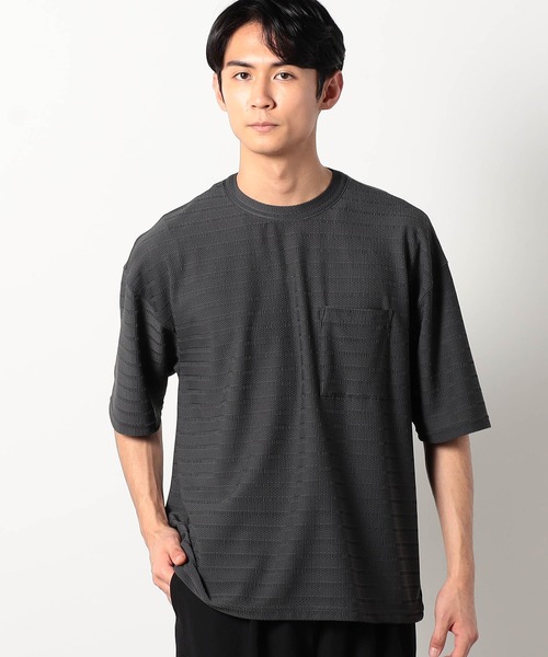Grand PARK（グランドパーク）の「ジャガードメッシュTシャツ（Tシャツ/カットソー・メンズ・ブラック/チャコールグレー・MEDIUM/LARGE）」の8枚目の写真