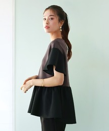 Emilyan | 手洗い可･ストレッチ･UV CUT･接触冷感【  とろぷり生地がクセになる  】つやポンチ・バックパールライク・ペプラム半袖ブラウス(シャツ/ブラウス)