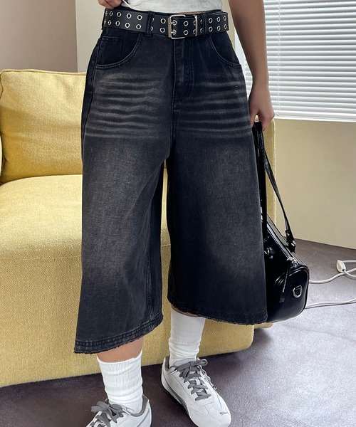 【希少レア】Y2K バギー ワイド ブラック デニム パンツ 鬼フェード 韓国 00s Y2K ワイドバギーデニム ブラック グランジ アーカイブ