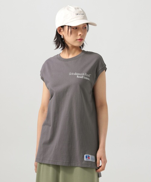 Russell Athletic（ラッセルアスレティック）の「【RUSSELL ATHLETIC (ラッセルアスレティック）】別注バックプリントノースリーブT（Tシャツ/カットソー・レディース・ライトグリーン/オフホワイト/チャコール・FREE）」の5枚目の写真