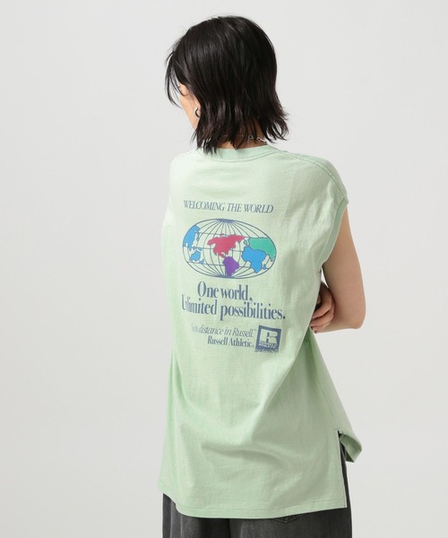 Russell Athletic（ラッセルアスレティック）の「【RUSSELL ATHLETIC (ラッセルアスレティック）】別注バックプリントノースリーブT（Tシャツ/カットソー・レディース・ライトグリーン/オフホワイト/チャコール・FREE）」の8枚目の写真