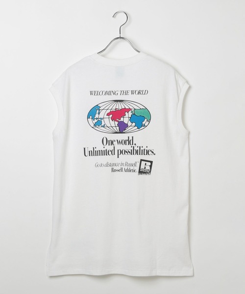 Russell Athletic（ラッセルアスレティック）の「【RUSSELL ATHLETIC (ラッセルアスレティック）】別注バックプリントノースリーブT（Tシャツ/カットソー・レディース・ライトグリーン/オフホワイト/チャコール・FREE）」の10枚目の写真
