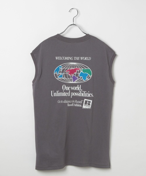 Russell Athletic（ラッセルアスレティック）の「【RUSSELL ATHLETIC (ラッセルアスレティック）】別注バックプリントノースリーブT（Tシャツ/カットソー・レディース・ライトグリーン/オフホワイト/チャコール・FREE）」の12枚目の写真