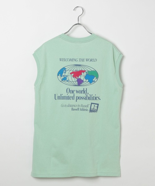Russell Athletic（ラッセルアスレティック）の「【RUSSELL ATHLETIC (ラッセルアスレティック）】別注バックプリントノースリーブT（Tシャツ/カットソー・レディース・ライトグリーン/オフホワイト/チャコール・FREE）」の14枚目の写真