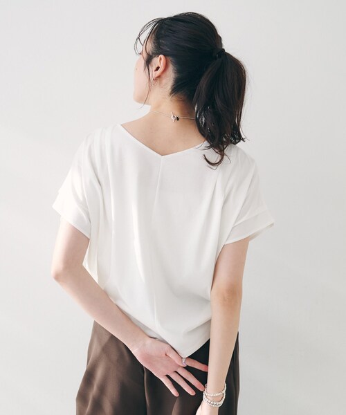 tシャツ 「洗える」タック入りフレンチスリーブプルオーバー レディース セール】【洗える】タック入りフレンチスリーブプルオーバー（T