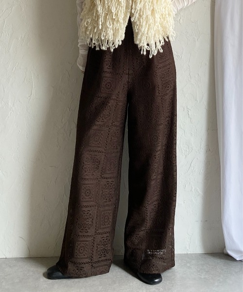 She's Closet（シーズクローゼット）の「セミワイドブロックレースロングパンツ（その他パンツ・レディース・アイボリー/ブラック/ブラウン・FREE）」の3枚目の写真