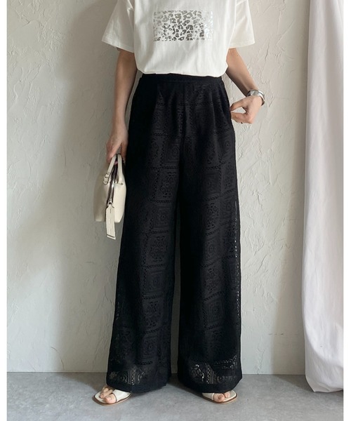 She's Closet（シーズクローゼット）の「セミワイドブロックレースロングパンツ（その他パンツ・レディース・アイボリー/ブラック/ブラウン・FREE）」の7枚目の写真