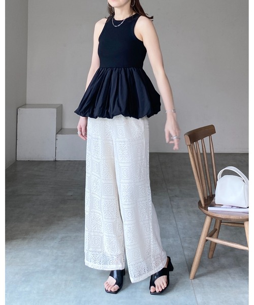 She's Closet（シーズクローゼット）の「セミワイドブロックレースロングパンツ（その他パンツ・レディース・アイボリー/ブラック/ブラウン・FREE）」の10枚目の写真