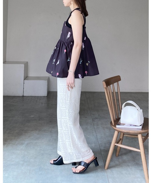 She's Closet（シーズクローゼット）の「セミワイドブロックレースロングパンツ（その他パンツ・レディース・アイボリー/ブラック/ブラウン・FREE）」の11枚目の写真