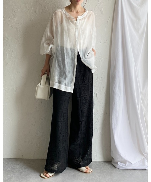 She's Closet（シーズクローゼット）の「セミワイドブロックレースロングパンツ（その他パンツ・レディース・アイボリー/ブラック/ブラウン・FREE）」の20枚目の写真