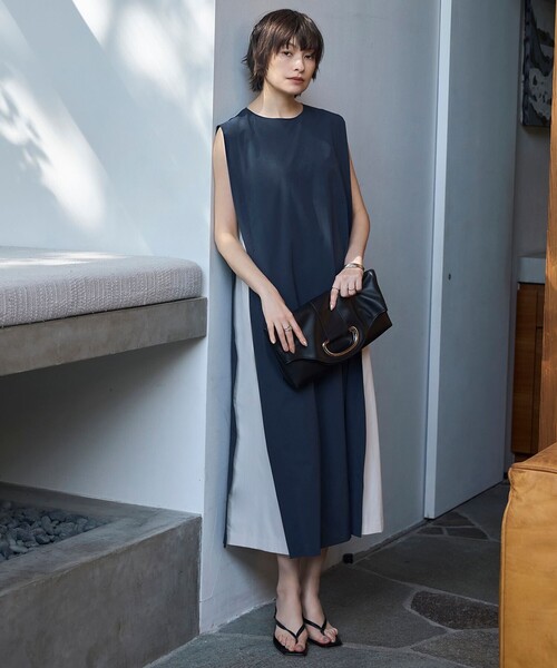 ICB(アイシービー)の「RENUソフトタイプライター バイカラーワンピース(ワンピース・レディース・ネイビー系7/ブルー系7/ライトイエロー系7・46/42/44)」の4枚目の写真