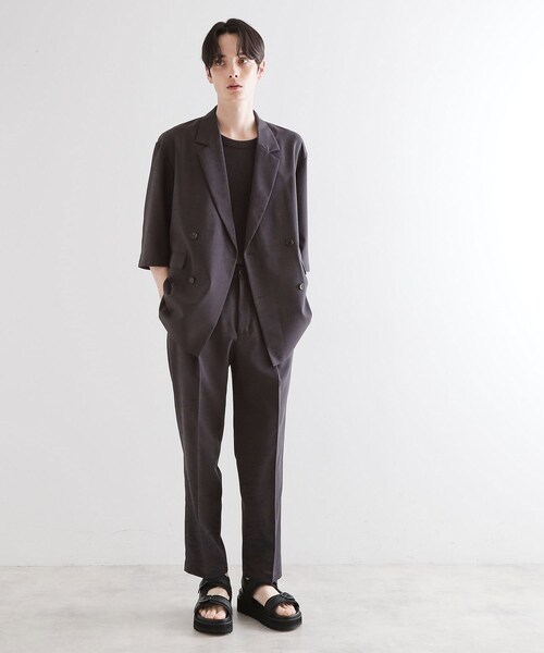 グレー ストライプ テーラードジャケットとパンツ セット　タケオキクチ　TK Stadt cloth ワイドストレートスラックス（セットアップ対応