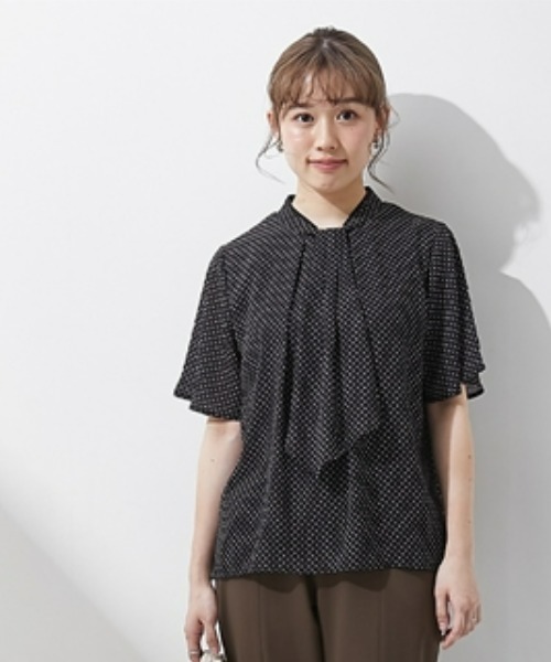 Petitjo（プッチージョ）の「小さいサイズ　ボウタイ付き配色プチハイネックブラウス　低身長さん・小柄女性（シャツ/ブラウス・レディース・ブラック系その他/オフホワイト・PM/PL/PS/PSS）」の16枚目の写真