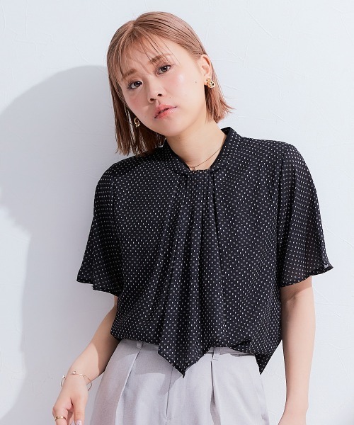 Petitjo（プッチージョ）の「小さいサイズ　ボウタイ付き配色プチハイネックブラウス　低身長さん・小柄女性（シャツ/ブラウス・レディース・ブラック系その他/オフホワイト・PM/PL/PS/PSS）」の9枚目の写真