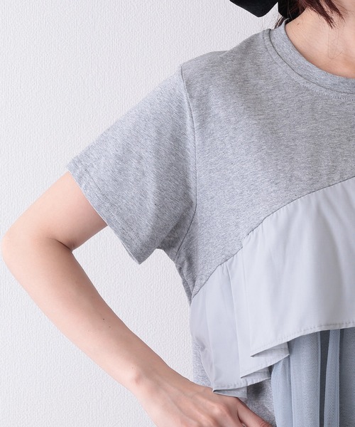 Lace Ladies(レースレディース)の「異素材 タックフリル チュール ドッキング 半袖 Tシャツ(Tシャツ/カットソー・レディース・ホワイト/グレー/ブラック・FREE)」の11枚目の写真