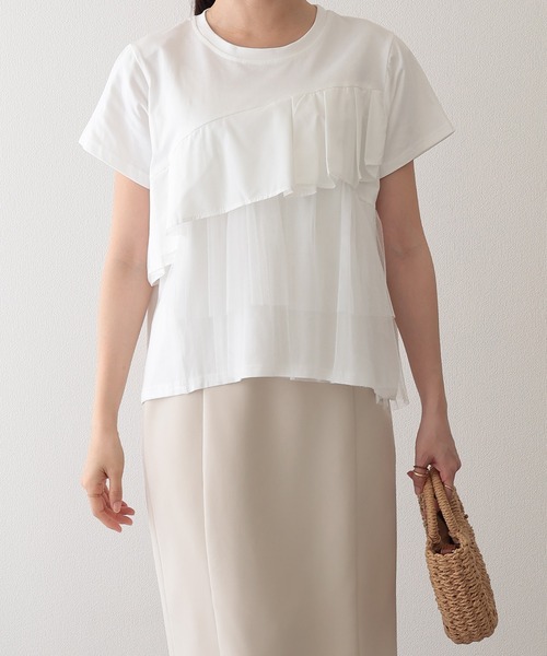 Lace Ladies(レースレディース)の「異素材 タックフリル チュール ドッキング 半袖 Tシャツ(Tシャツ/カットソー・レディース・ホワイト/グレー/ブラック・FREE)」の17枚目の写真
