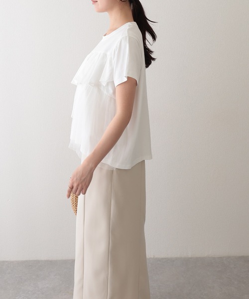 Lace Ladies(レースレディース)の「異素材 タックフリル チュール ドッキング 半袖 Tシャツ(Tシャツ/カットソー・レディース・ホワイト/グレー/ブラック・FREE)」の18枚目の写真