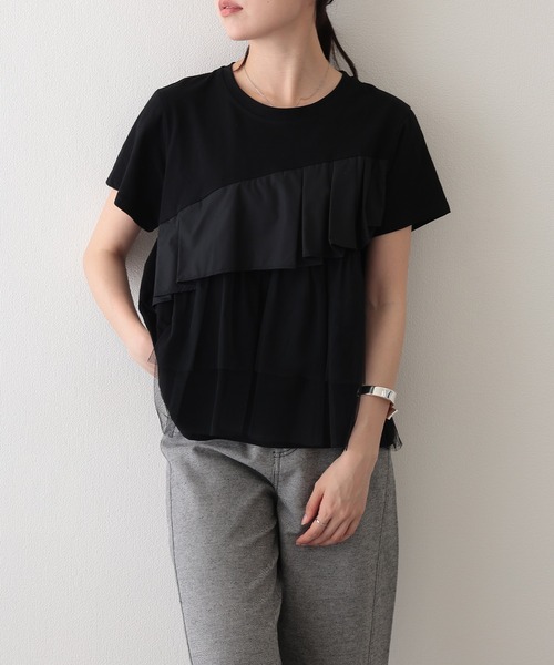 Lace Ladies(レースレディース)の「異素材 タックフリル チュール ドッキング 半袖 Tシャツ(Tシャツ/カットソー・レディース・ホワイト/グレー/ブラック・FREE)」の20枚目の写真
