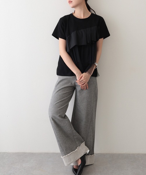 Lace Ladies(レースレディース)の「異素材 タックフリル チュール ドッキング 半袖 Tシャツ(Tシャツ/カットソー・レディース・ホワイト/グレー/ブラック・FREE)」の21枚目の写真