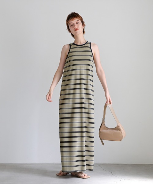 カップ付きボーダーノースリーブワンピース（ワンピース）｜select